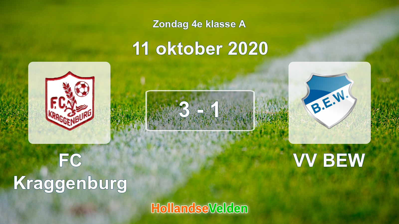 Gespeelde wedstrijd: FC Kraggenburg - VV BEW 3 - 1 (11 oktober 2020)