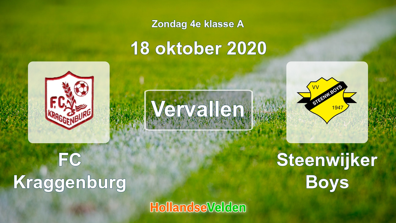 Geplande wedstrijd: FC Kraggenburg - Steenwijker Boys (18 oktober 2020)