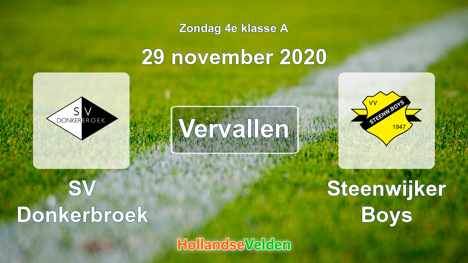 Geplande wedstrijd: SV Donkerbroek - Steenwijker Boys (29 november 2020)