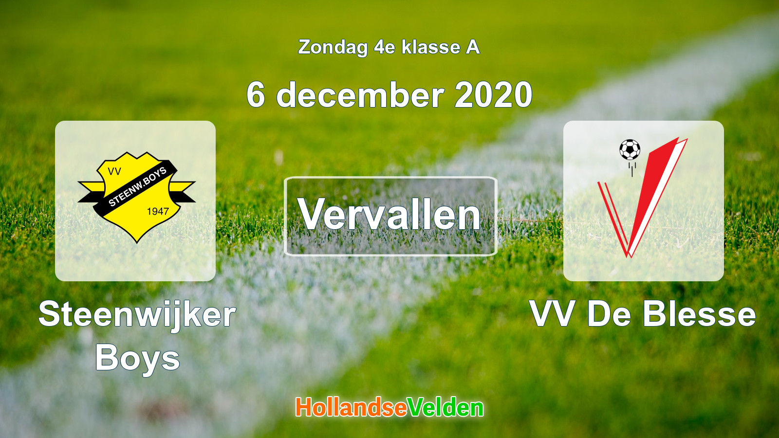Geplande wedstrijd: Steenwijker Boys - VV De Blesse (6 december 2020)