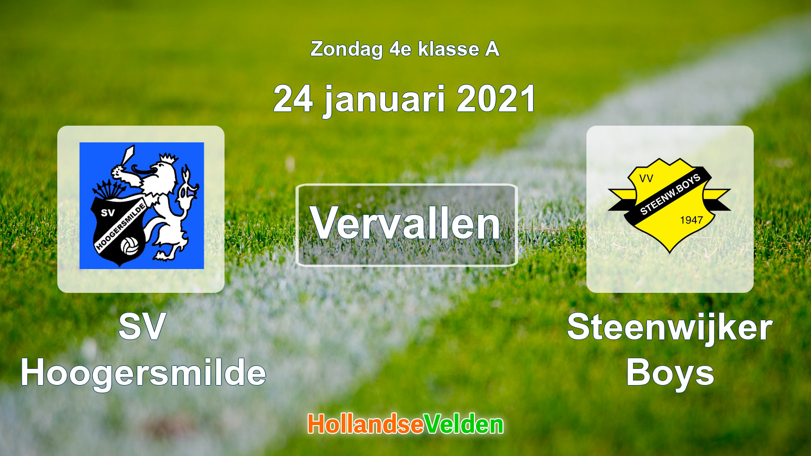 Geplande wedstrijd: SV Hoogersmilde - Steenwijker Boys (24 januari 2021)