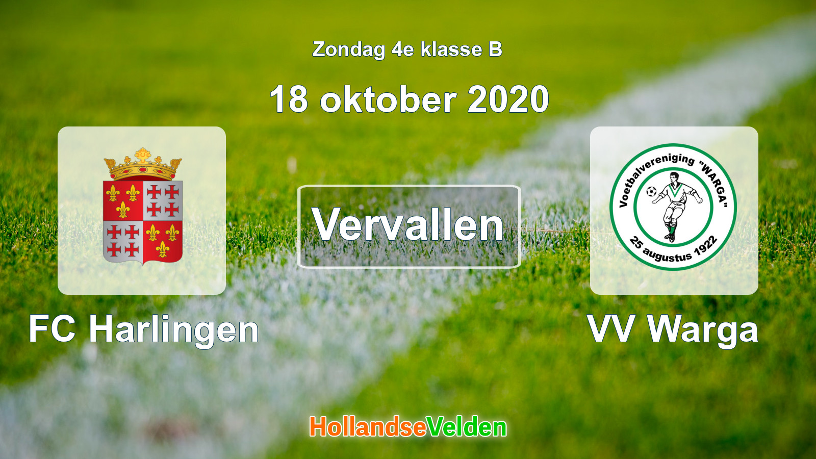 Geplande wedstrijd: FC Harlingen - VV Warga (18 oktober 2020)
