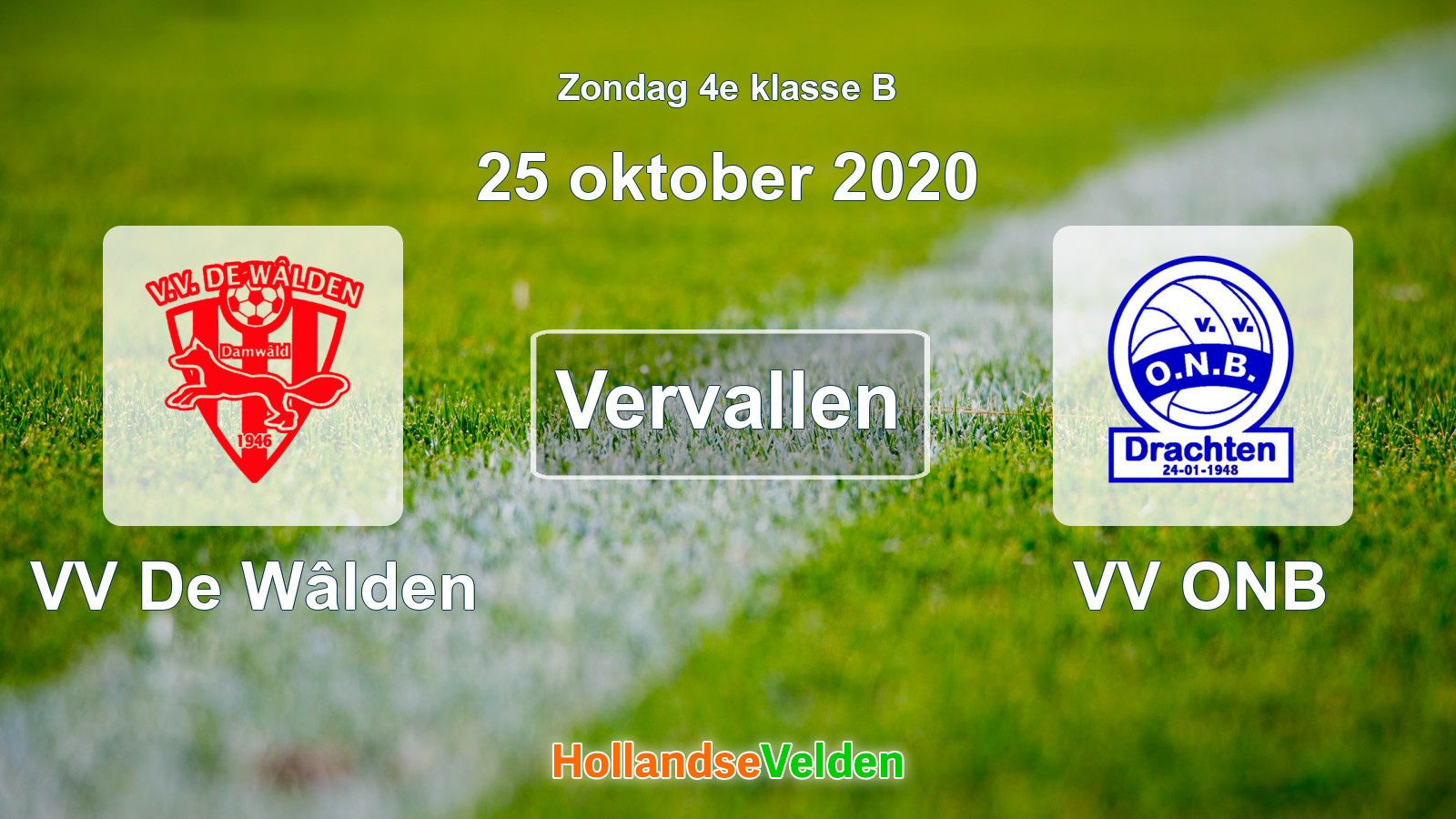 Geplande wedstrijd: VV De Wâlden - VV ONB (25 oktober 2020)