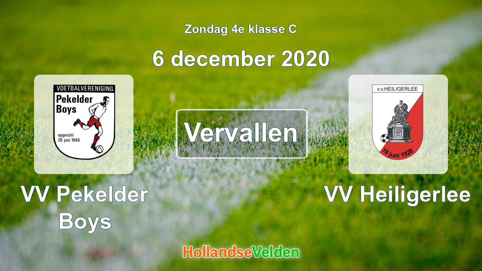 Geplande wedstrijd: VV Pekelder Boys - VV Heiligerlee (6 december 2020)