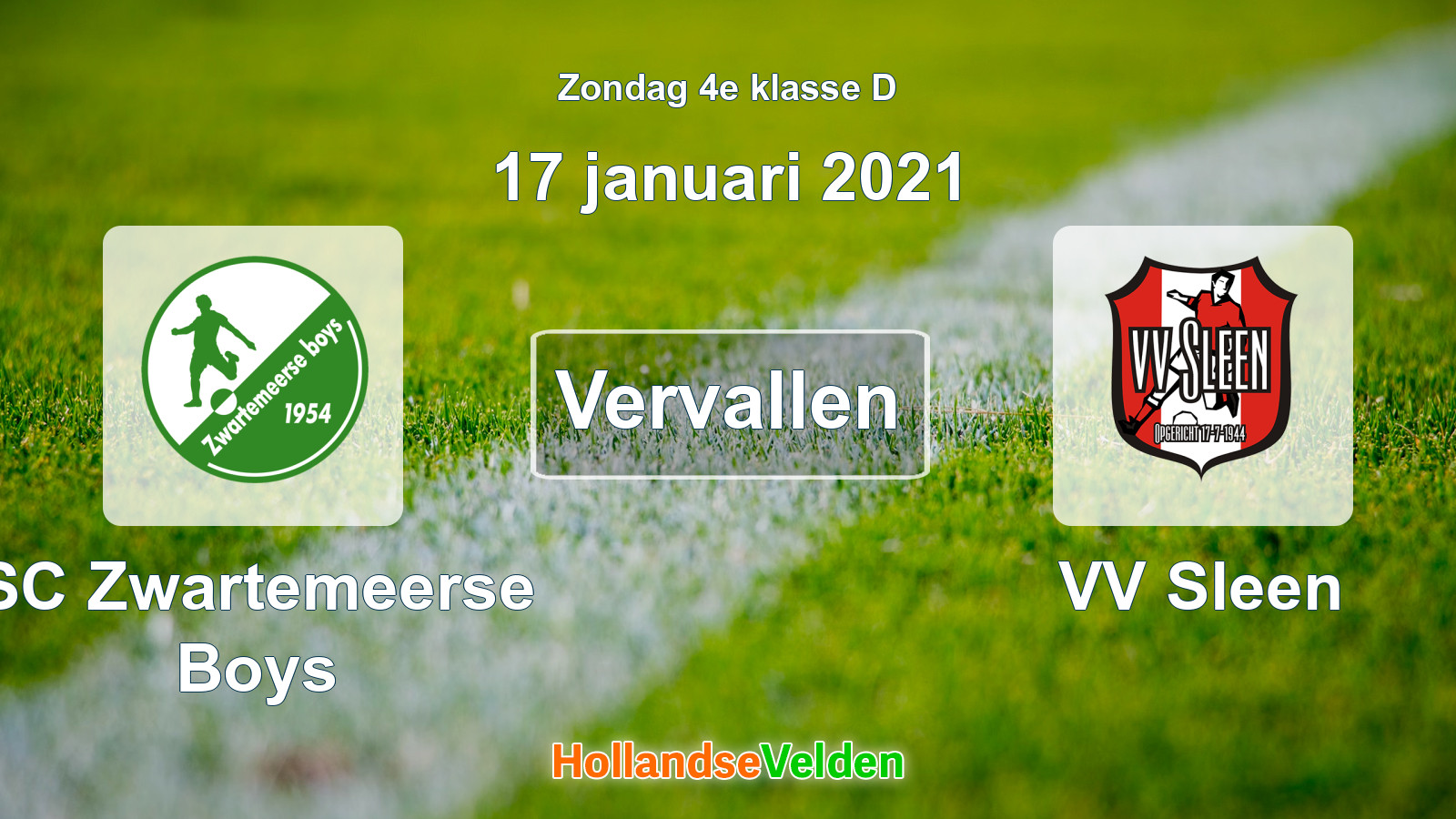 Geplande wedstrijd: SC Zwartemeerse Boys - VV Sleen (17 januari 2021)