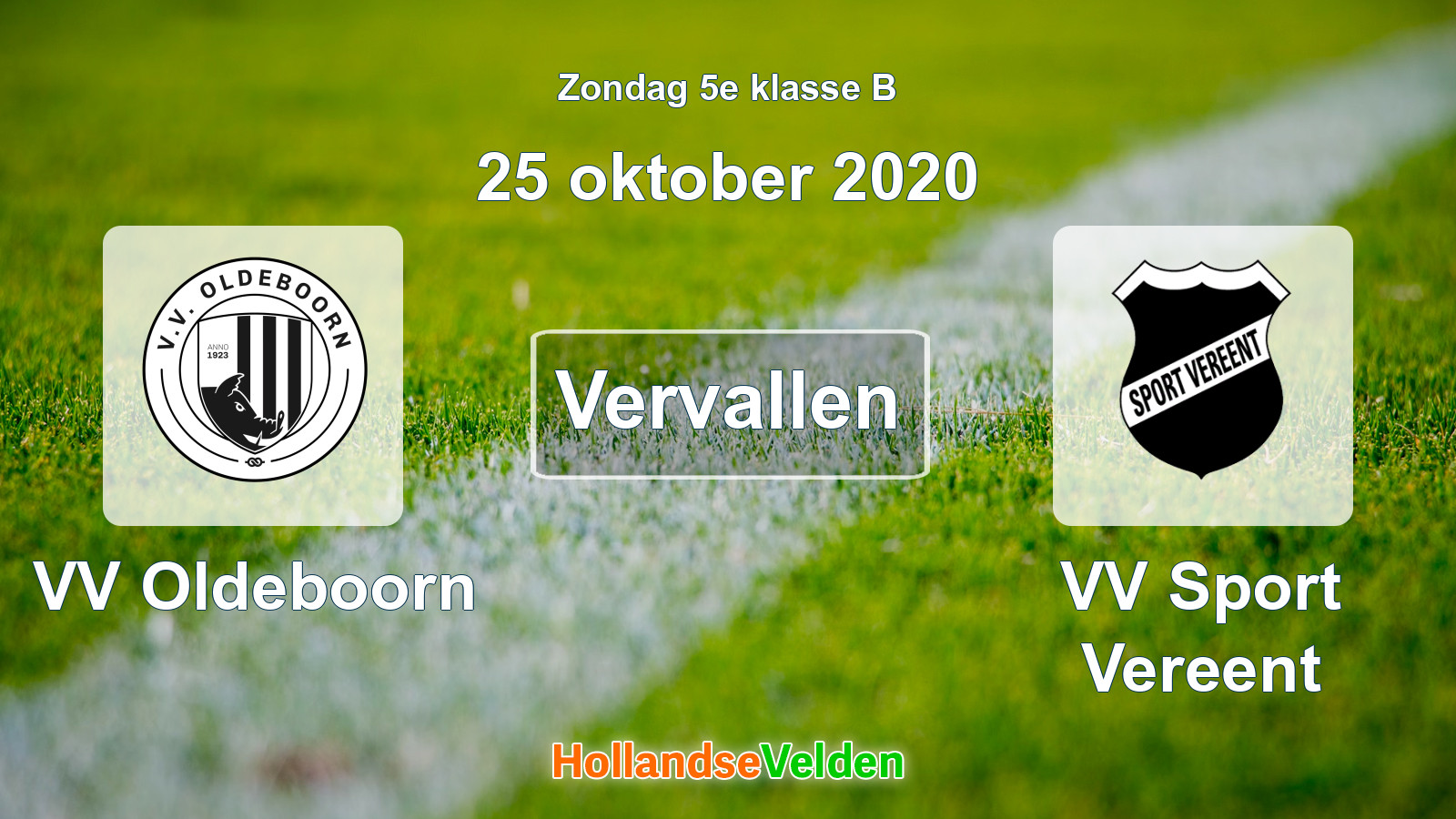 Geplande wedstrijd: VV Oldeboorn - VV Sport Vereent (25 oktober 2020)