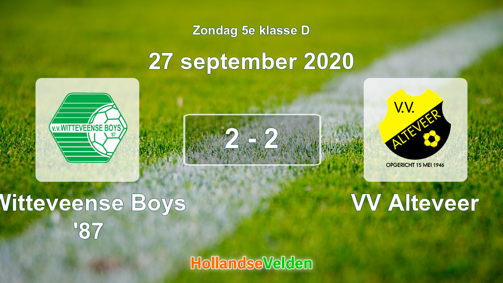 Gespeelde wedstrijd: Witteveense Boys '87 - VV Alteveer 2 - 2 (27 september 2020)
