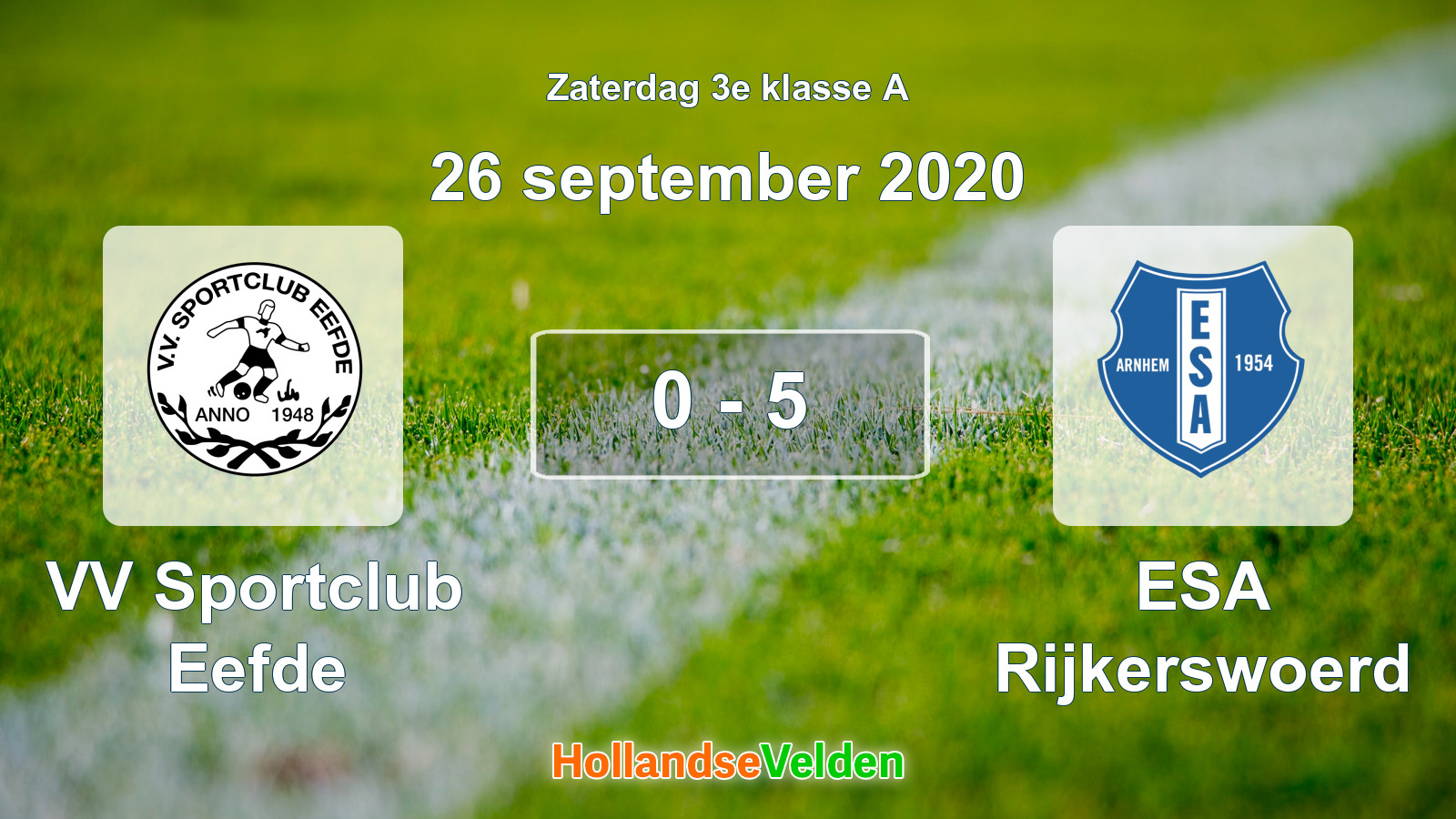 Gespeelde wedstrijd: VV Sportclub Eefde - ESA Rijkerswoerd 0 - 5 (26 september 2020)