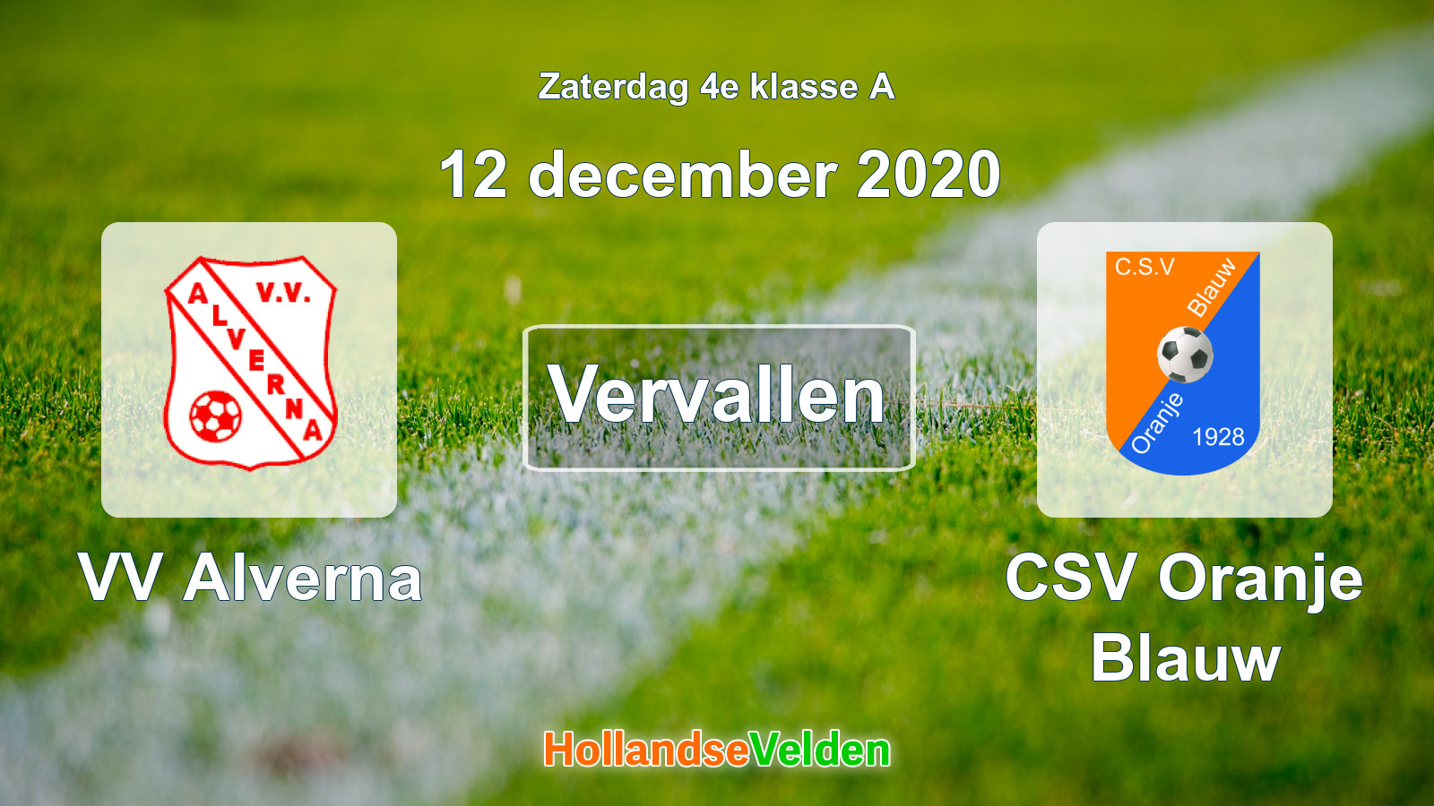 Geplande wedstrijd: VV Alverna - CSV Oranje Blauw (12 december 2020)
