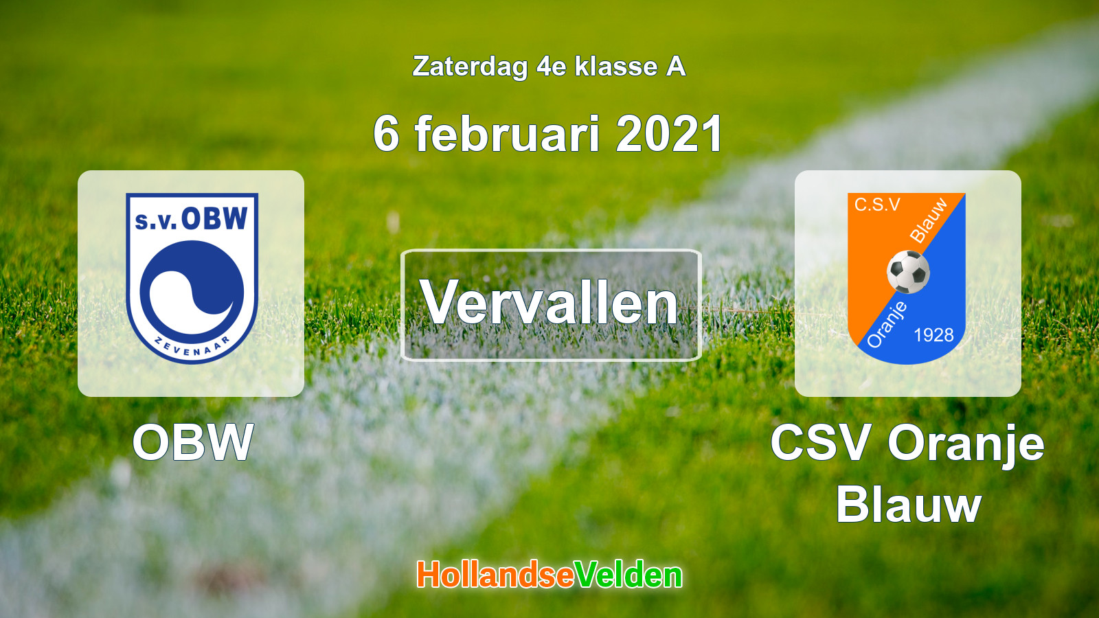 Geplande wedstrijd: OBW - CSV Oranje Blauw (6 februari 2021)