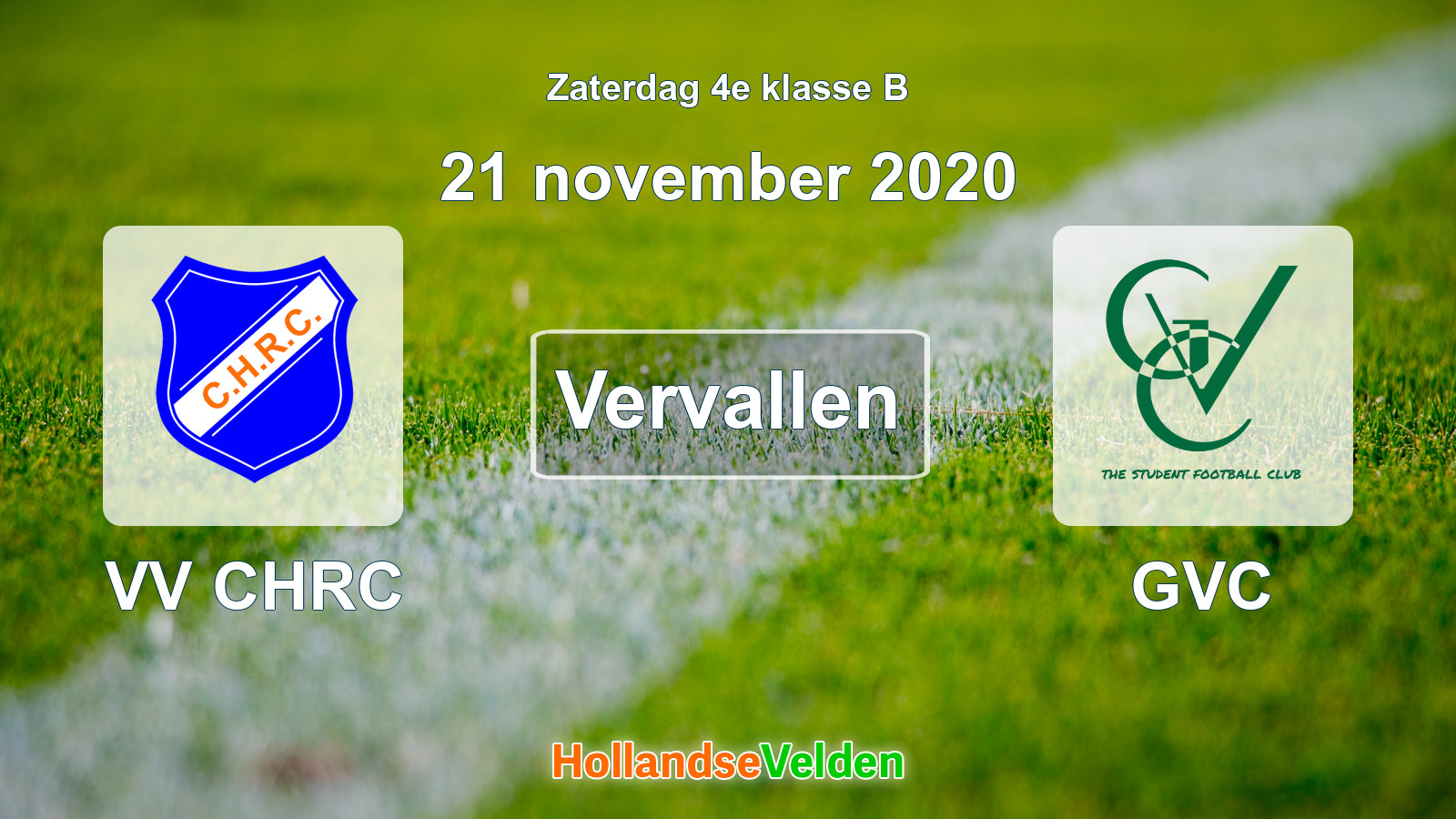 Geplande wedstrijd: VV CHRC - GVC (21 november 2020)