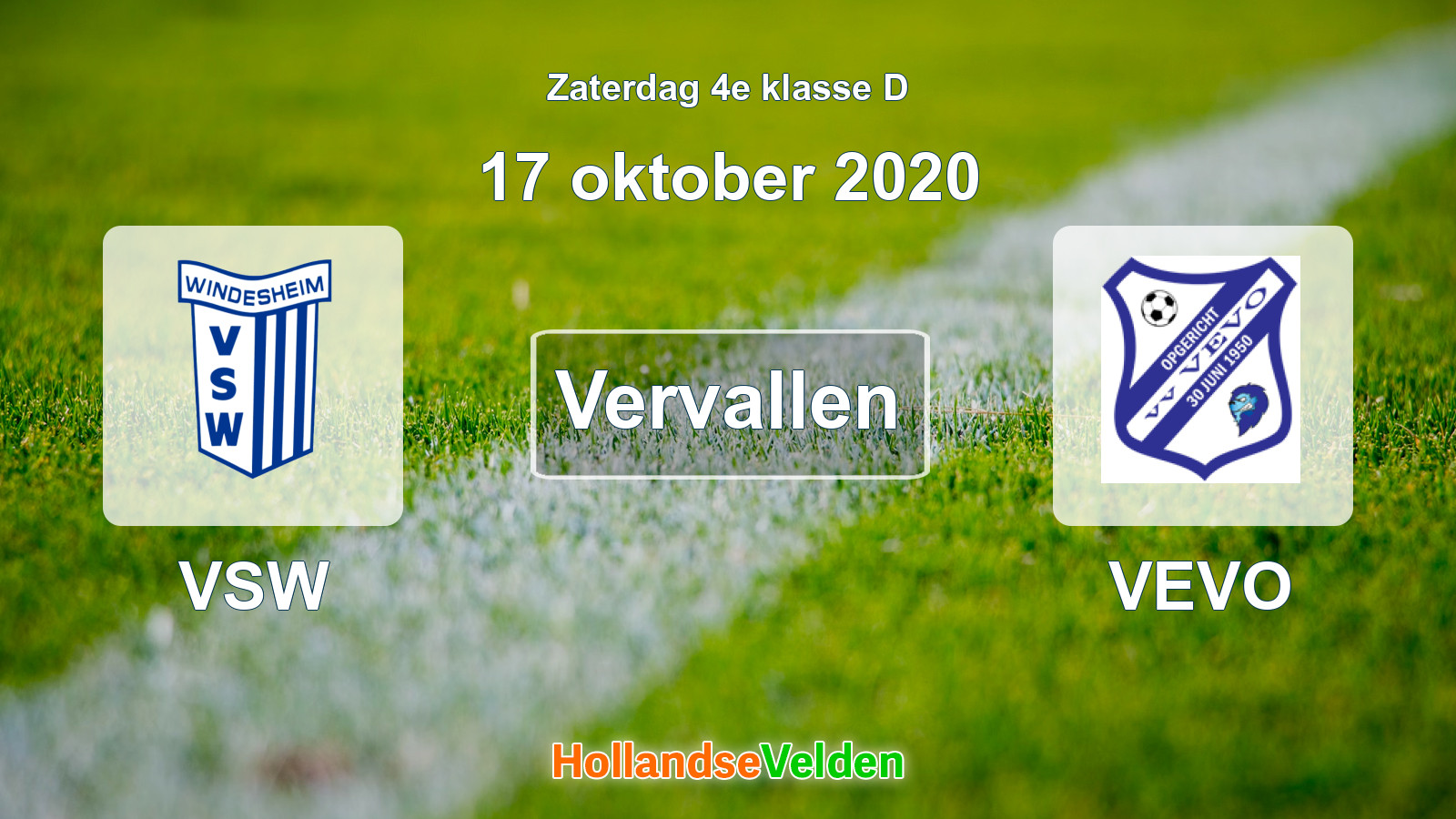 Geplande wedstrijd: VSW - VEVO (17 oktober 2020)
