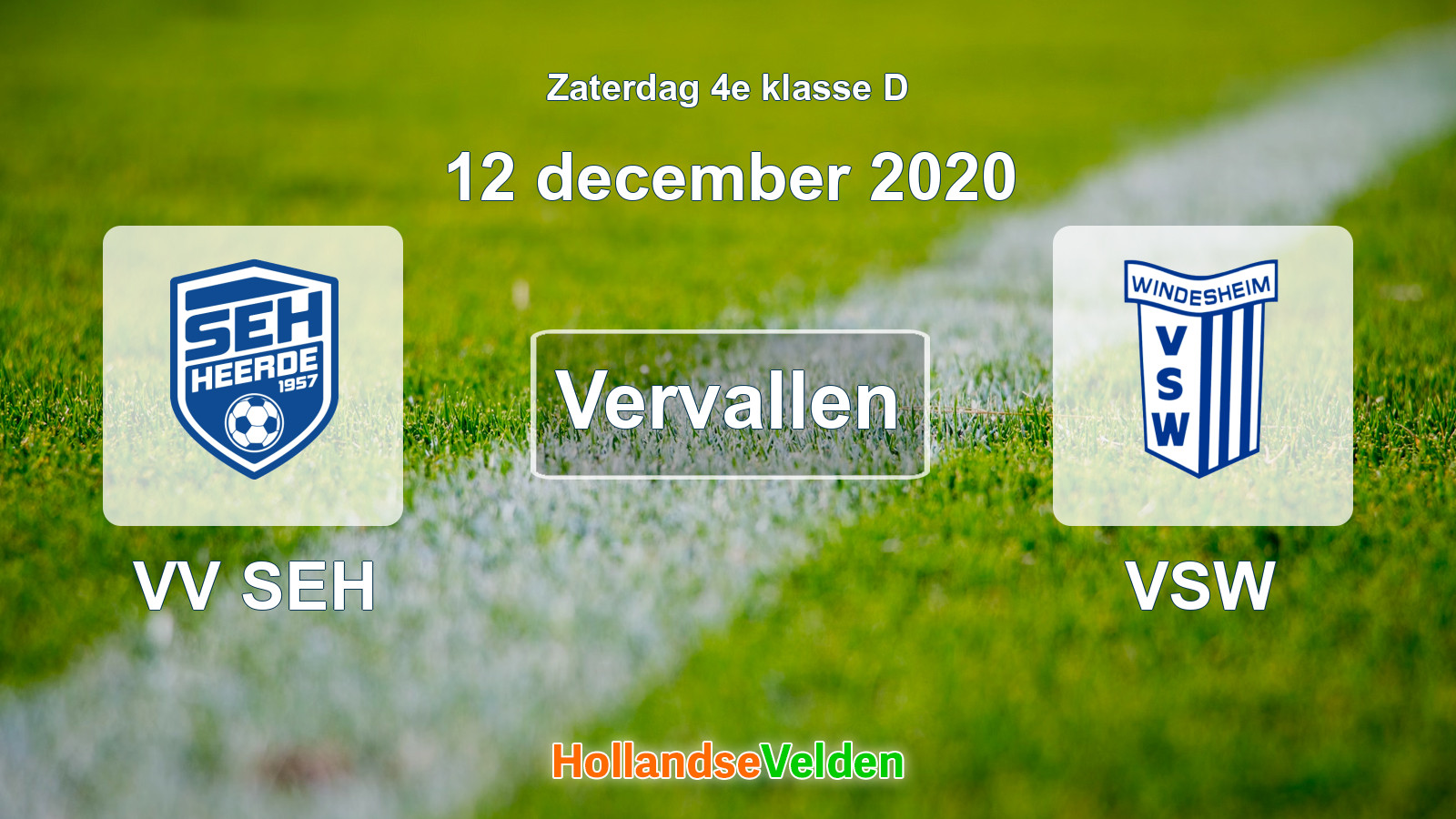 Geplande wedstrijd: VV SEH - VSW (12 december 2020)