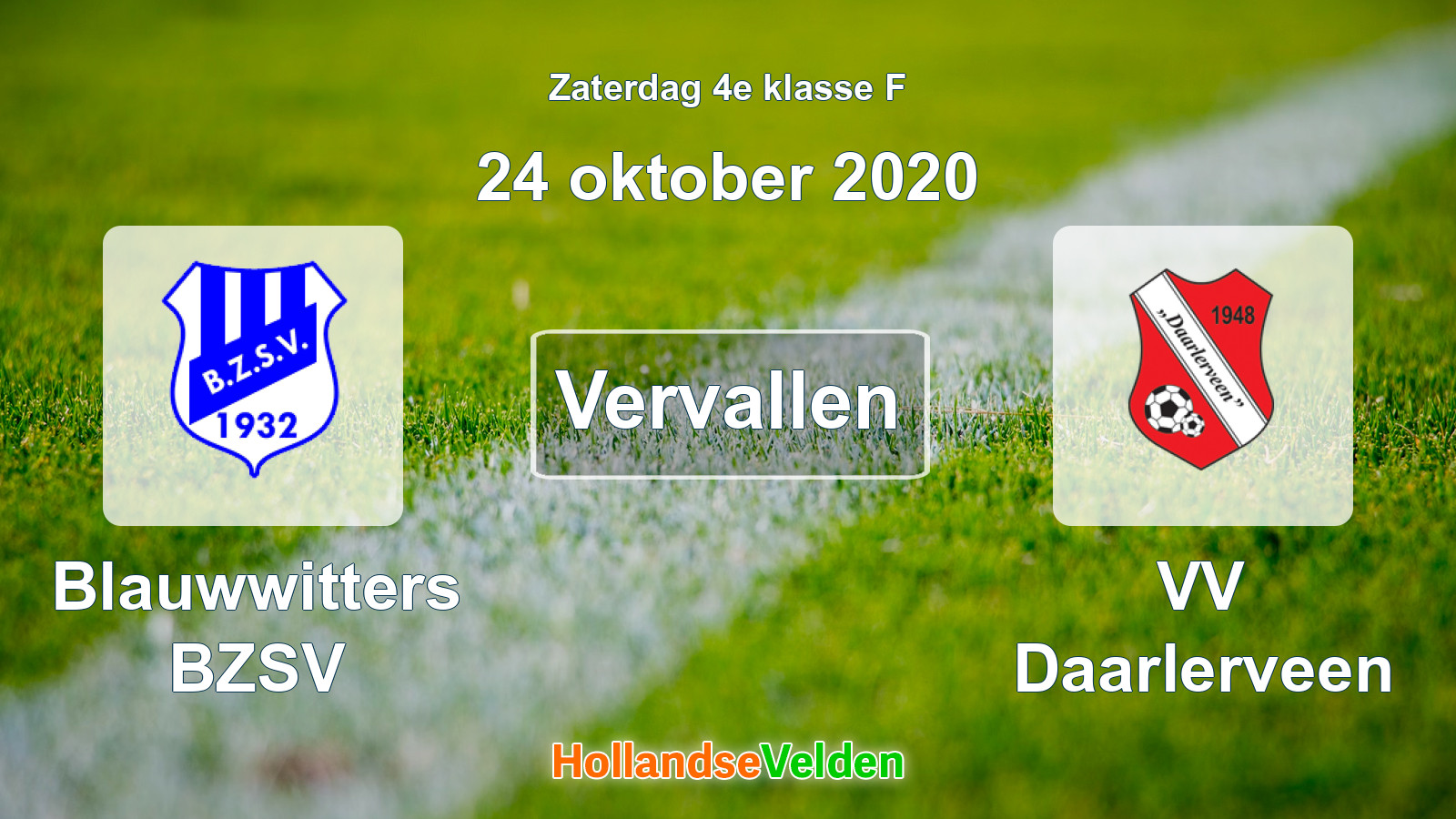 Geplande wedstrijd: Blauwwitters BZSV - VV Daarlerveen (24 oktober 2020)