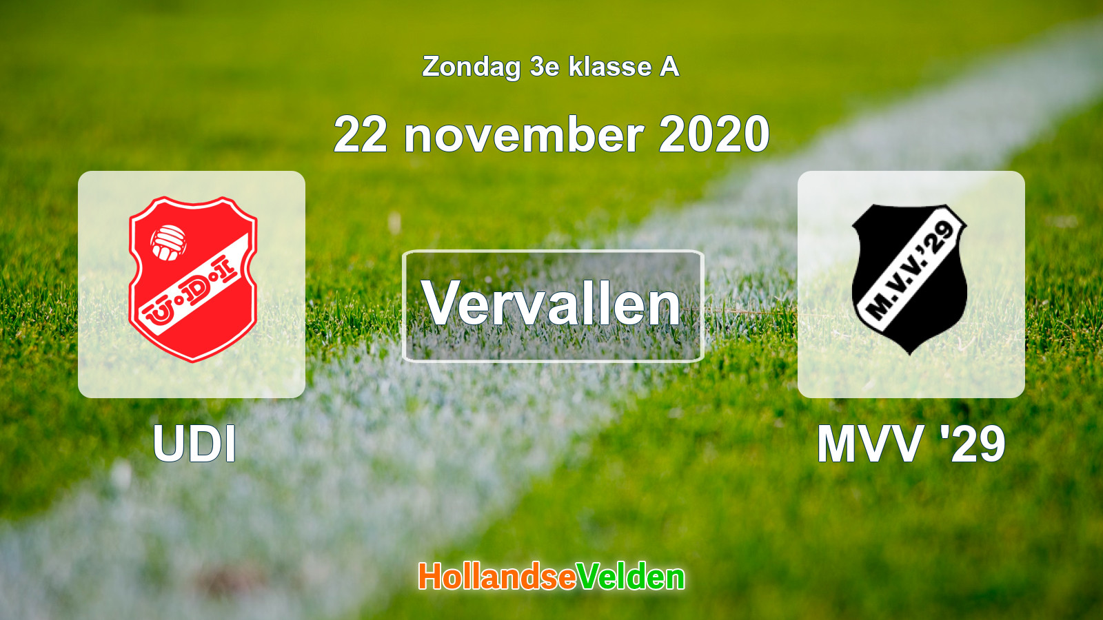 Geplande wedstrijd: UDI - MVV '29 (22 november 2020)