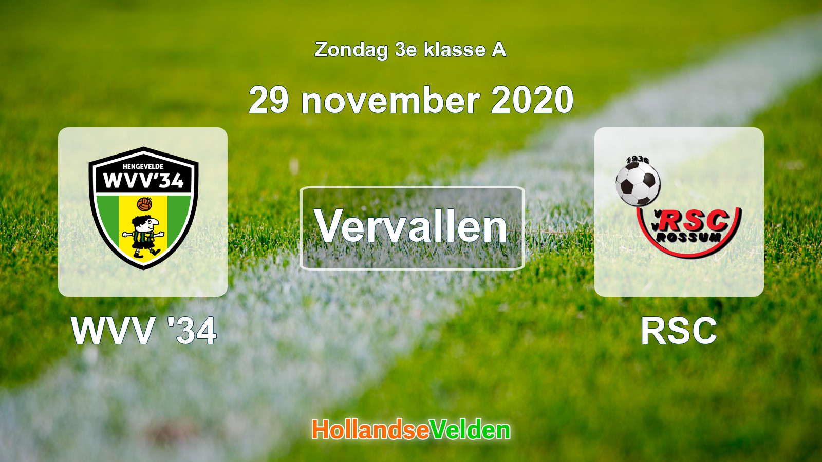 Geplande wedstrijd: WVV '34 - RSC (29 november 2020)