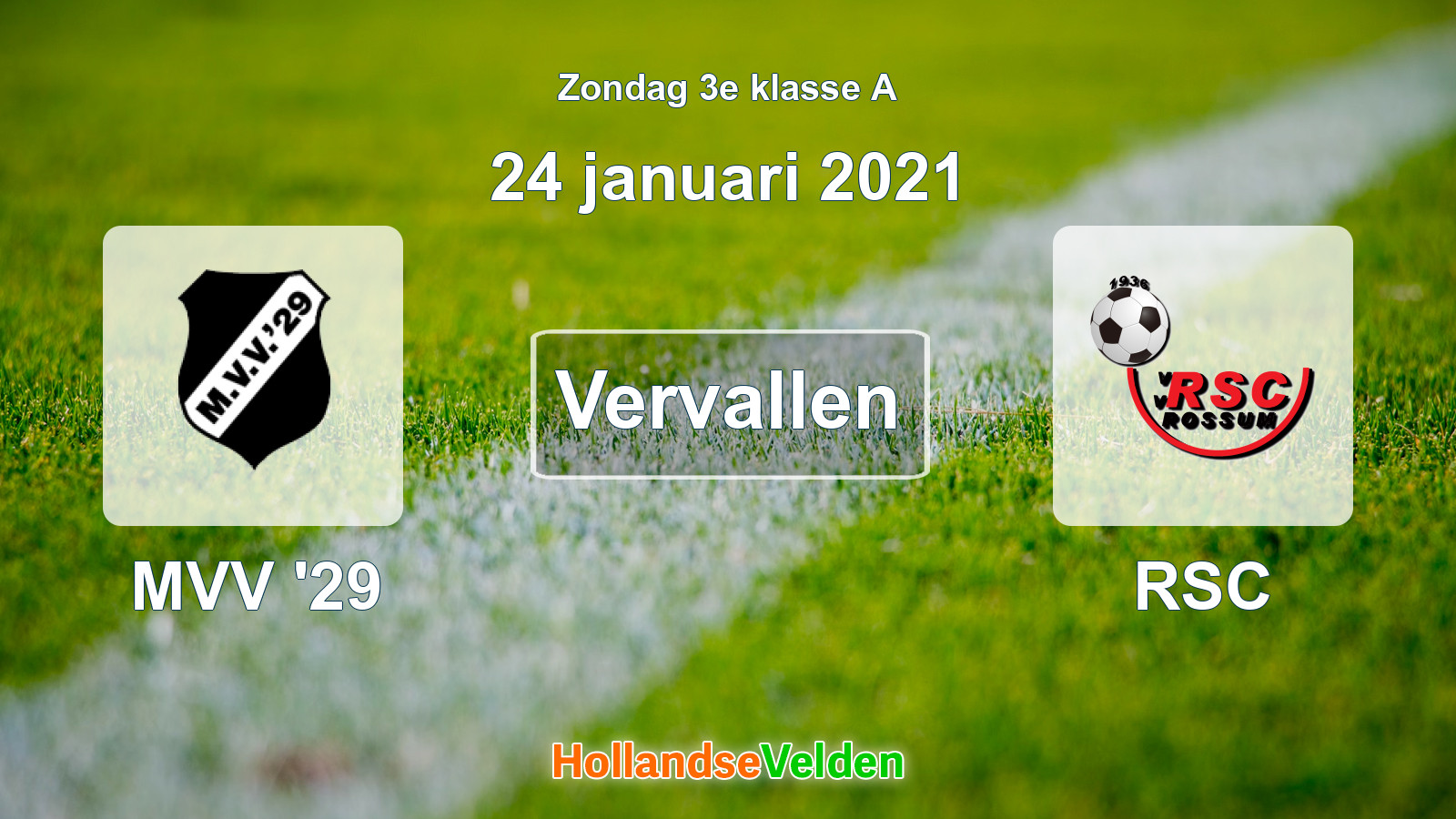 Geplande wedstrijd: MVV '29 - RSC (24 januari 2021)