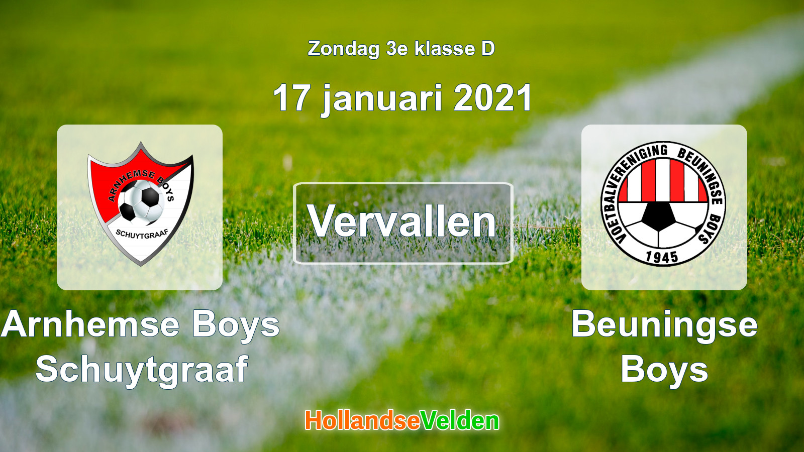 Geplande wedstrijd: Arnhemse Boys Schuytgraaf - Beuningse Boys (17 januari 2021)