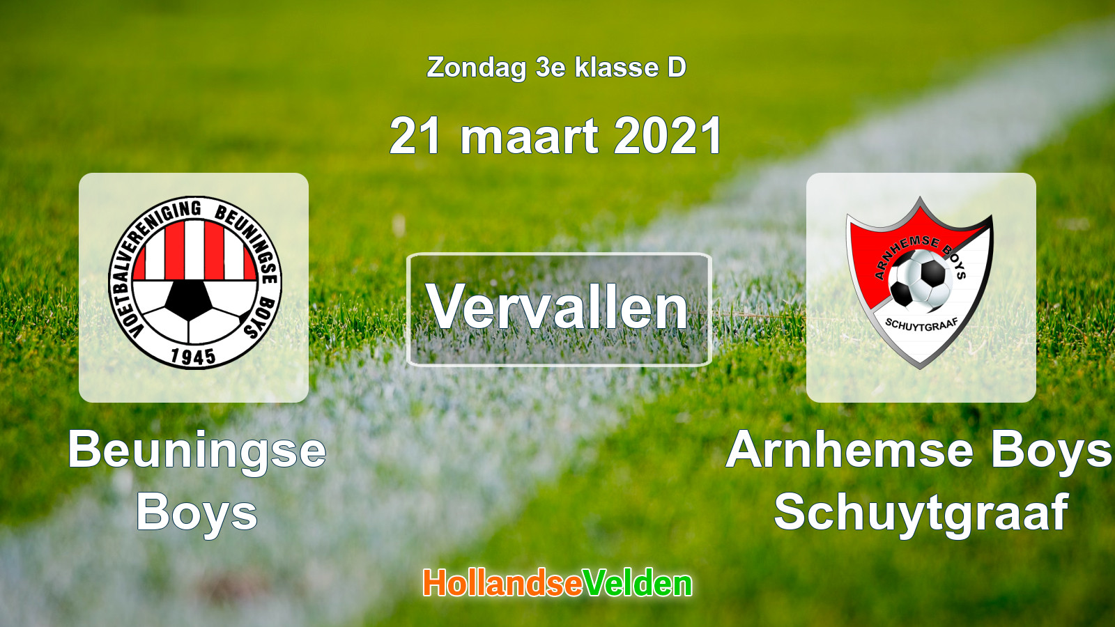 Geplande wedstrijd: Beuningse Boys - Arnhemse Boys Schuytgraaf (21 maart 2021)