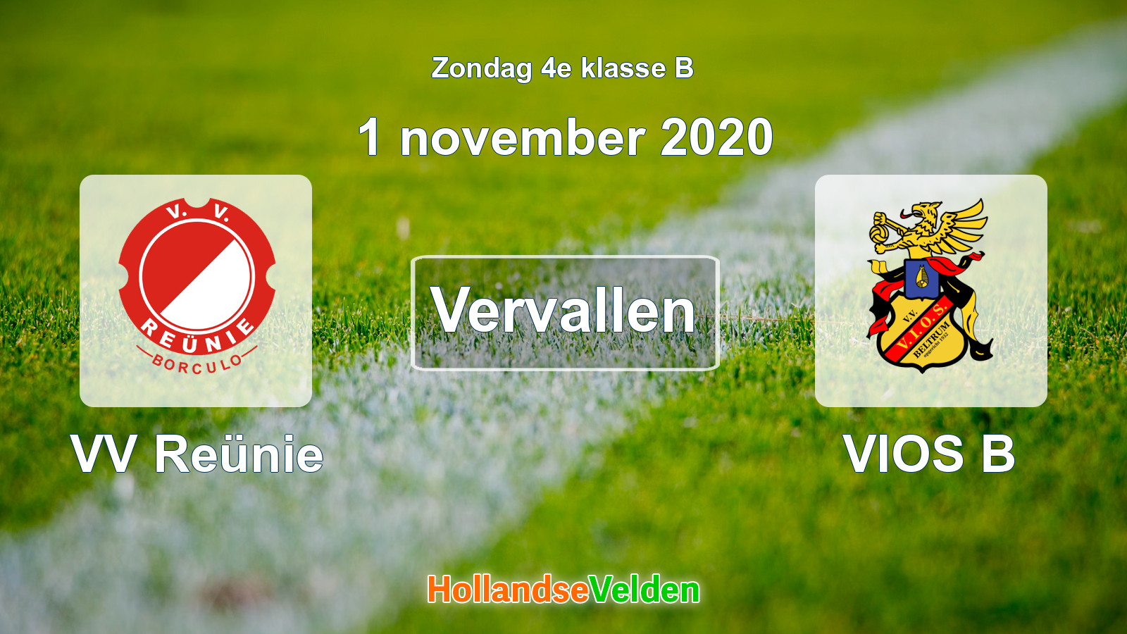 Geplande wedstrijd: VV Reünie - VIOS B (1 november 2020)