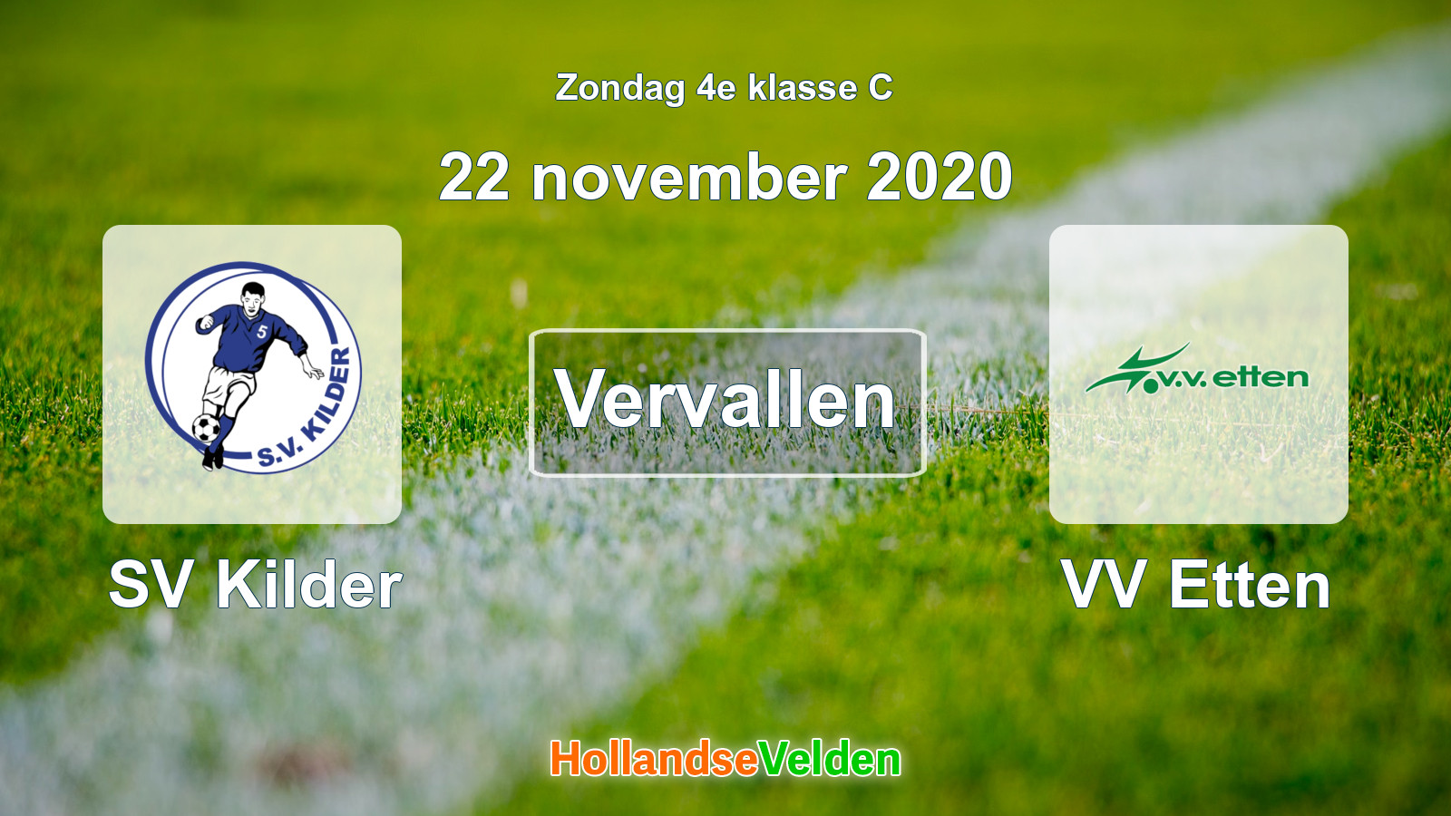 Geplande wedstrijd: SV Kilder - VV Etten (22 november 2020)