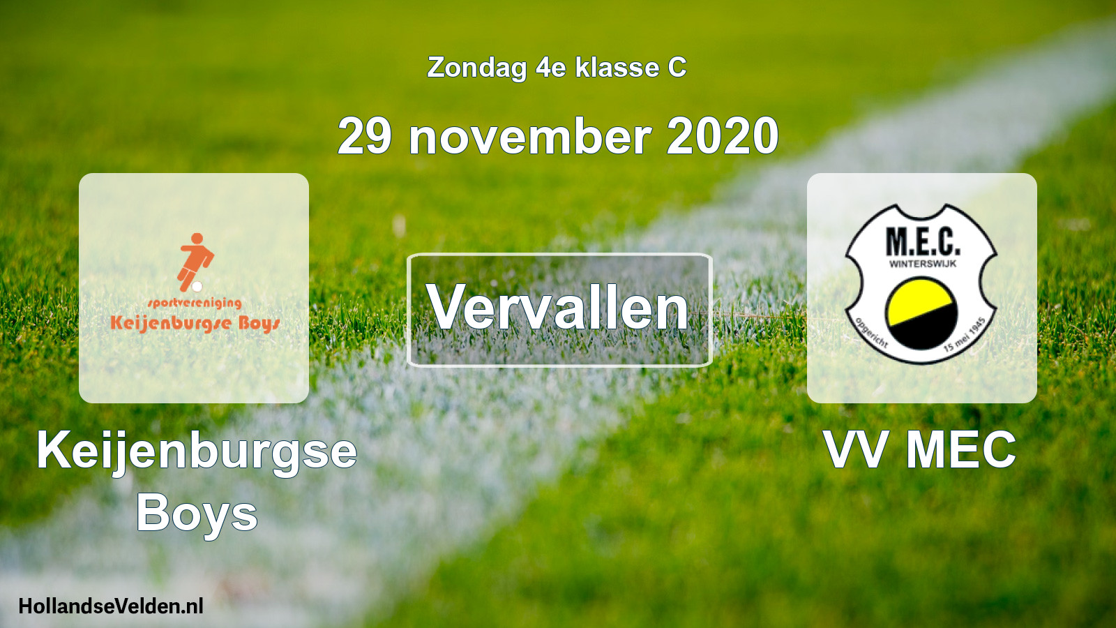 Geplande wedstrijd: Keijenburgse Boys - VV MEC (29 november 2020)
