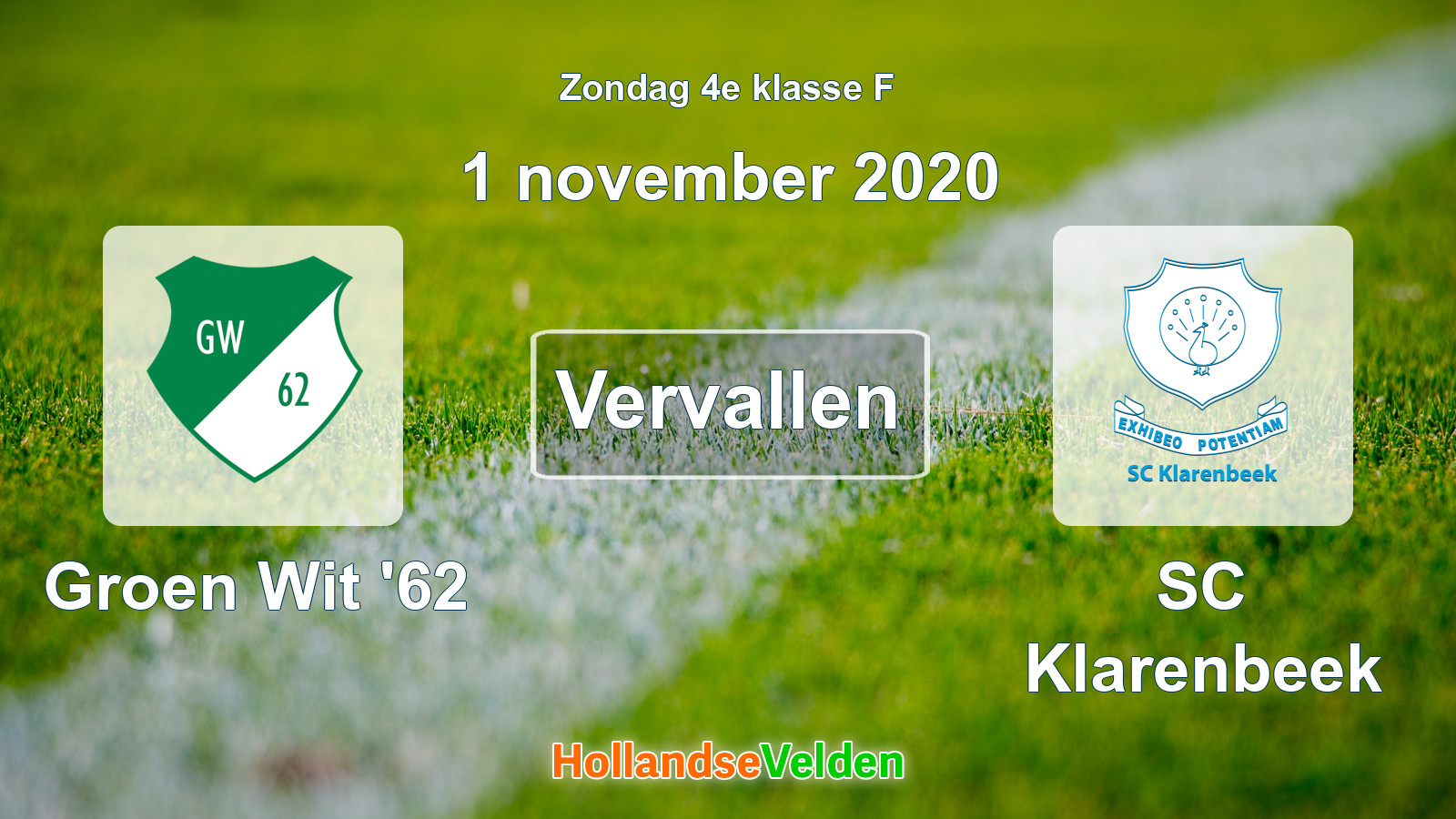Geplande wedstrijd: Groen Wit '62 - SC Klarenbeek (1 november 2020)