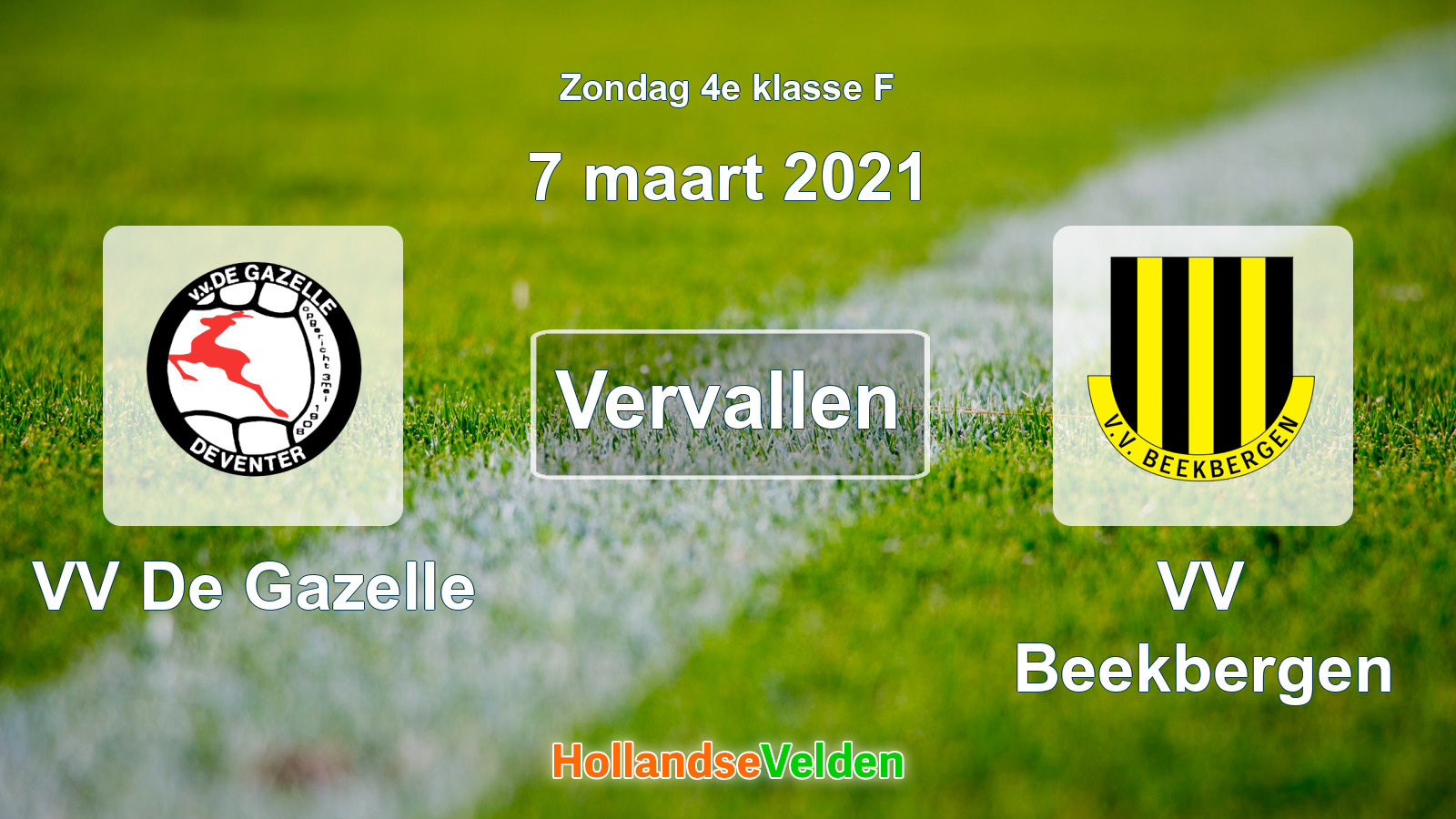 Geplande wedstrijd: VV De Gazelle - VV Beekbergen (7 maart 2021)
