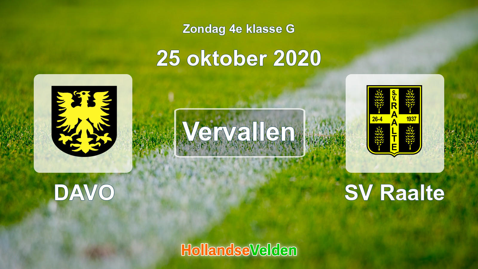 Geplande wedstrijd: DAVO - SV Raalte (25 oktober 2020)