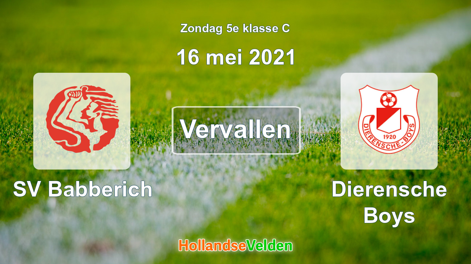 Geplande wedstrijd: SV Babberich - Dierensche Boys (16 mei 2021)