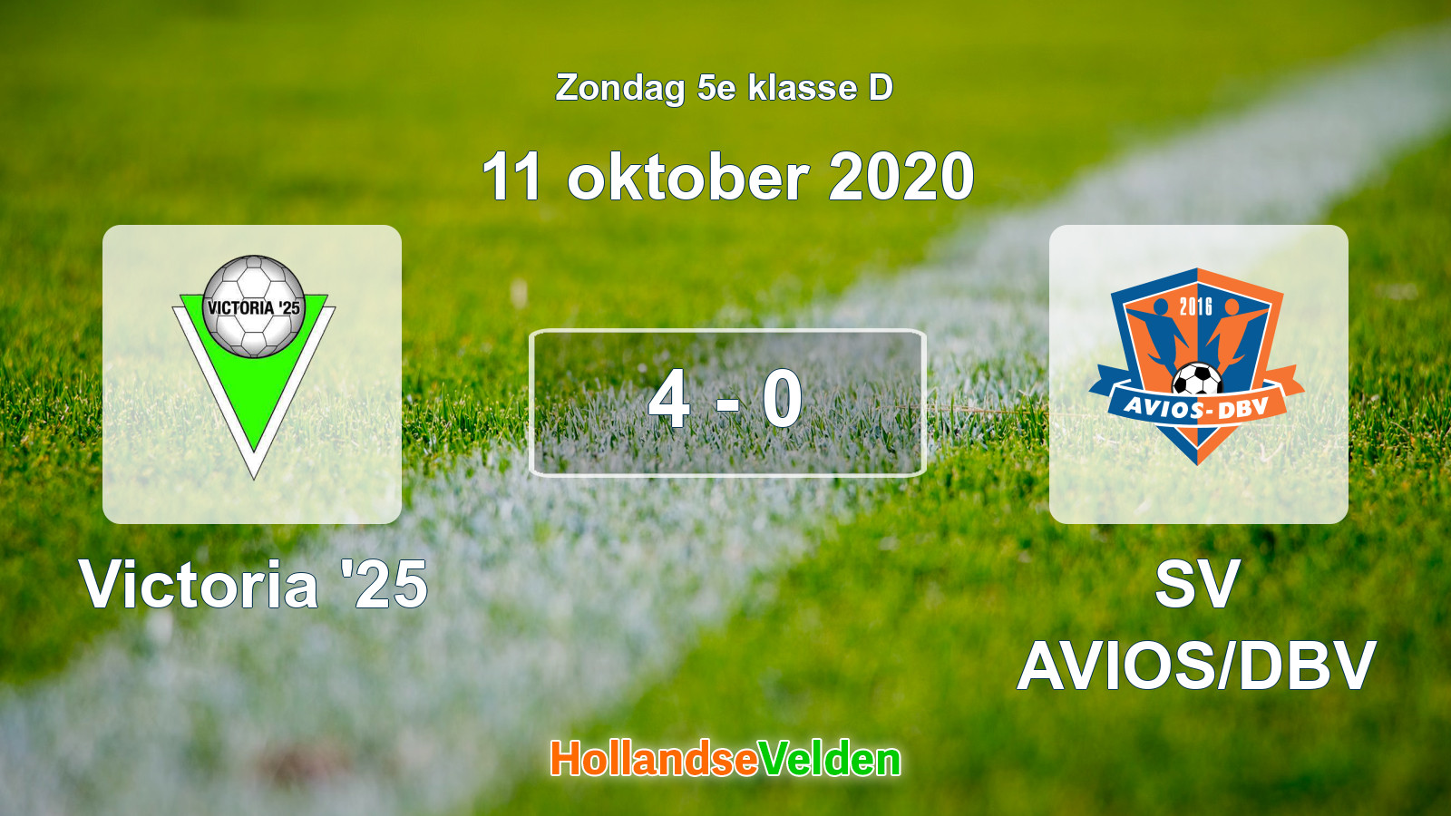 Gespeelde wedstrijd: Victoria '25 - SV AVIOS/DBV 4 - 0 (11 oktober 2020)