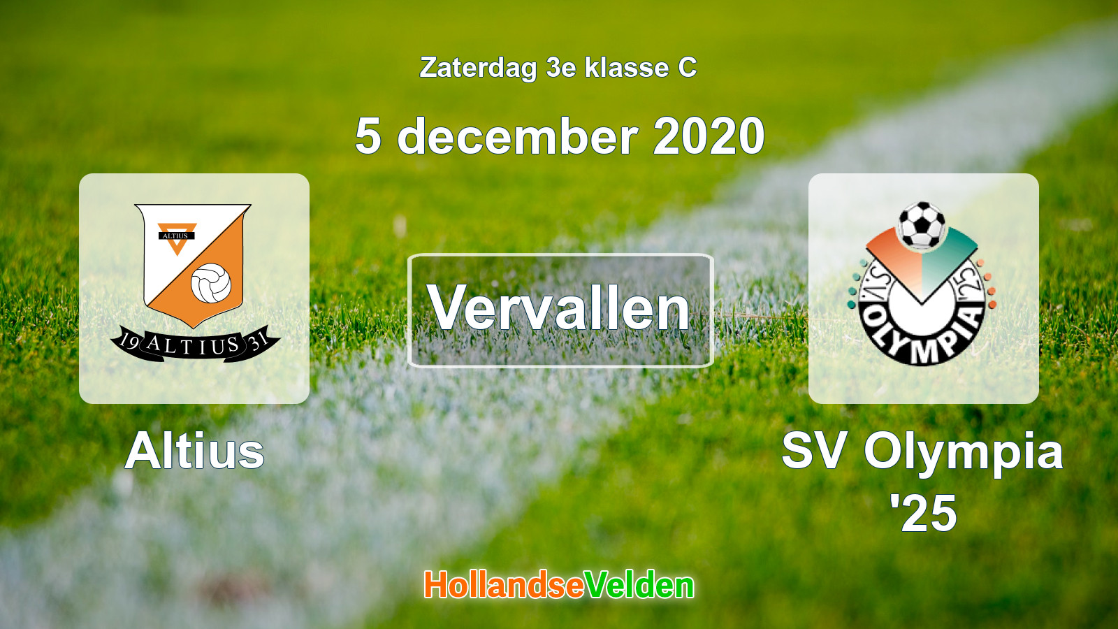 Geplande wedstrijd: Altius - SV Olympia '25 (5 december 2020)