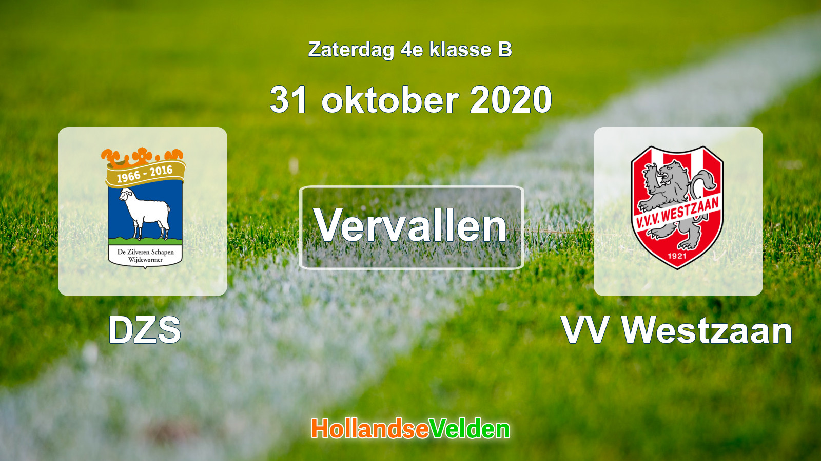 Geplande wedstrijd: DZS - VV Westzaan (31 oktober 2020)