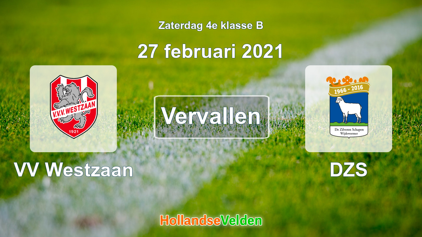 Geplande wedstrijd: VV Westzaan - DZS (27 februari 2021)