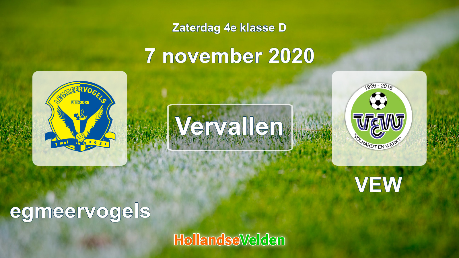 Geplande wedstrijd: Legmeervogels - VEW (7 november 2020)