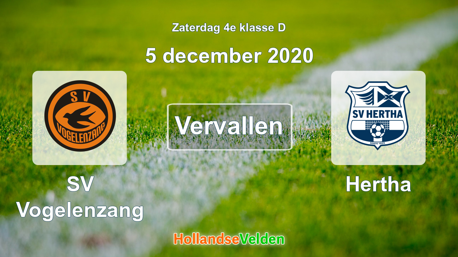 Geplande wedstrijd: SV Vogelenzang - Hertha (5 december 2020)