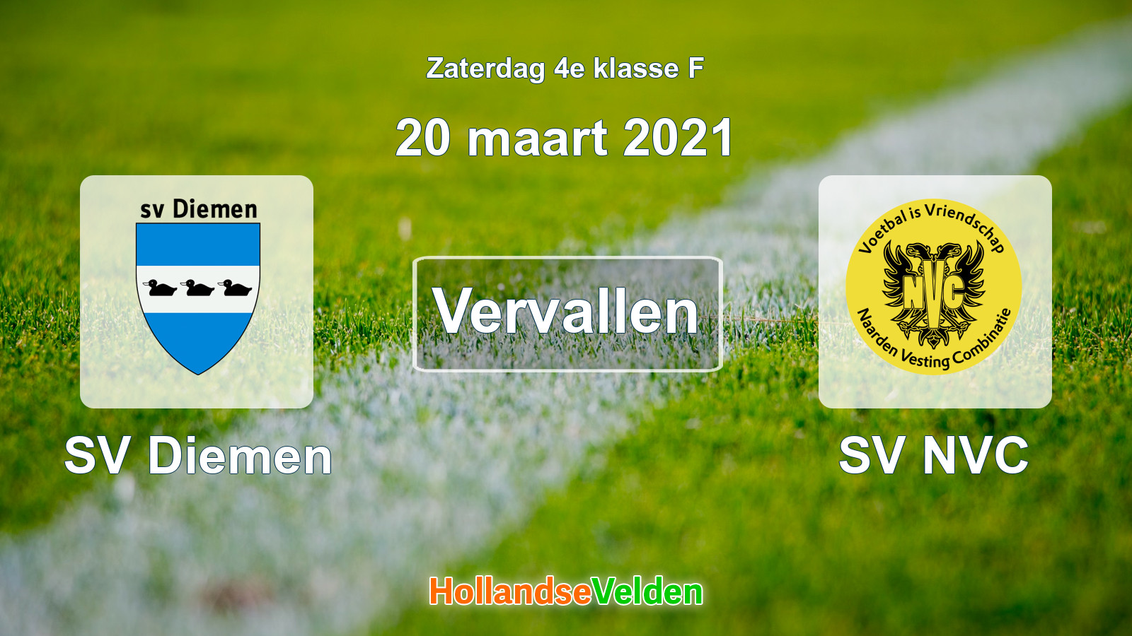 Geplande wedstrijd: SV Diemen - SV NVC (20 maart 2021)