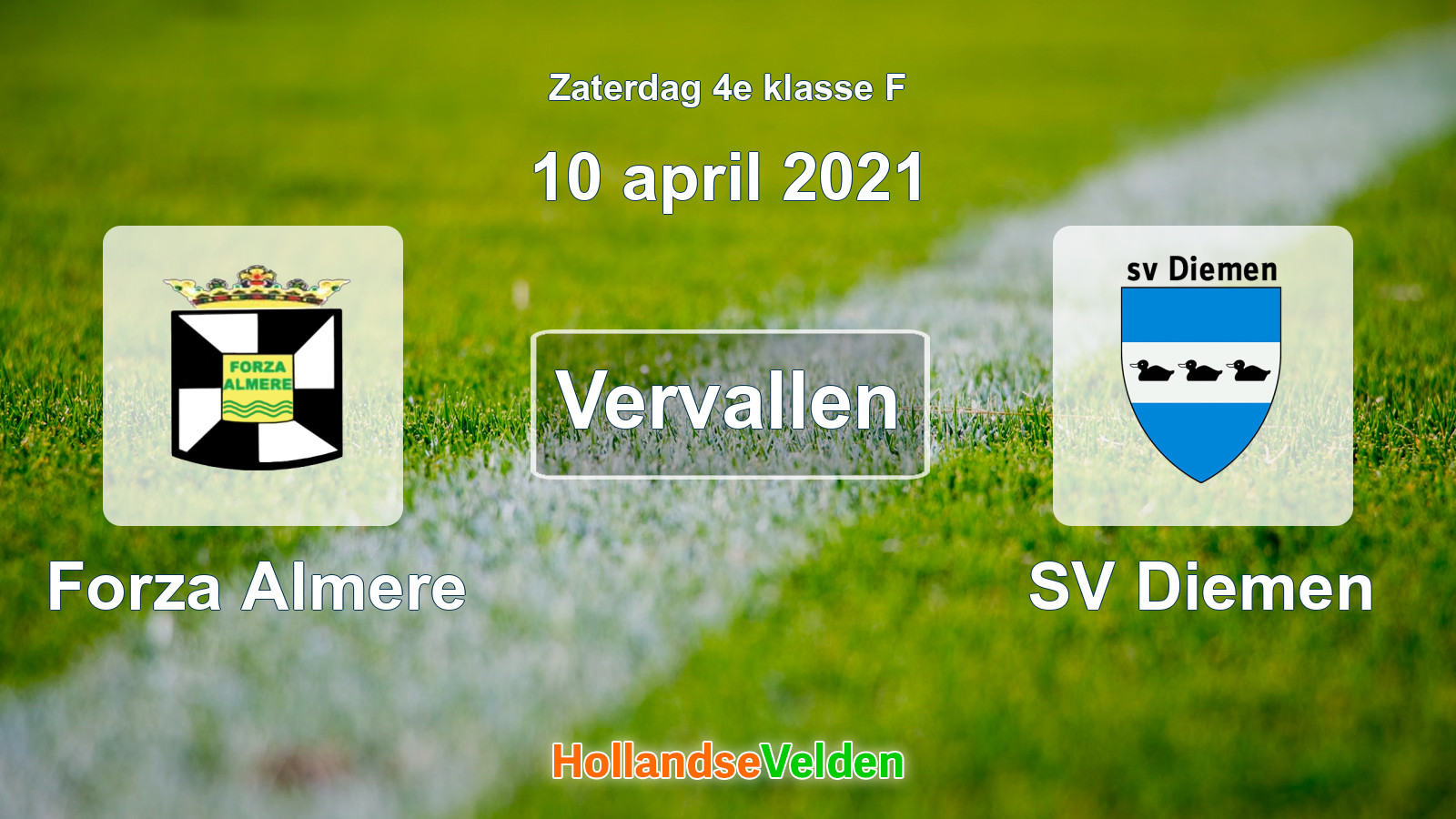 Geplande wedstrijd: Forza Almere - SV Diemen (10 april 2021)