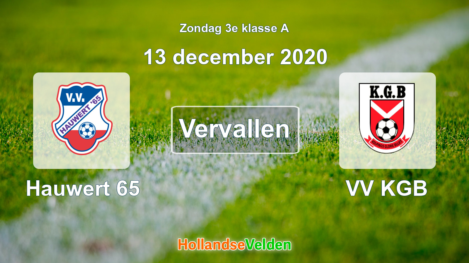 Geplande wedstrijd: Hauwert 65 - VV KGB (13 december 2020)