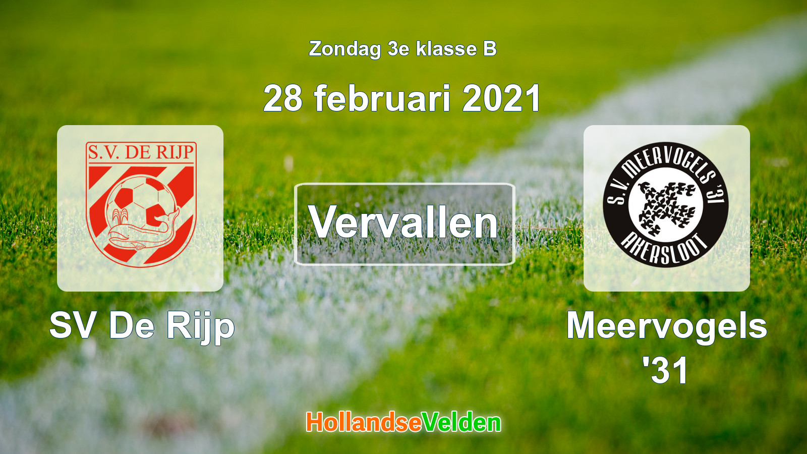 Geplande wedstrijd: SV De Rijp - Meervogels '31 (28 februari 2021)