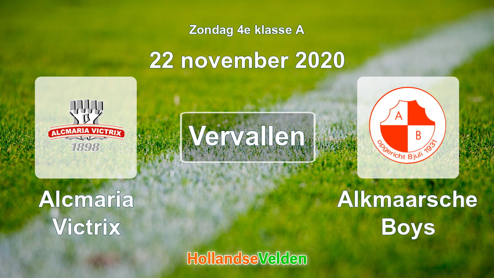 Geplande wedstrijd: Alcmaria Victrix - Alkmaarsche Boys (22 november 2020)