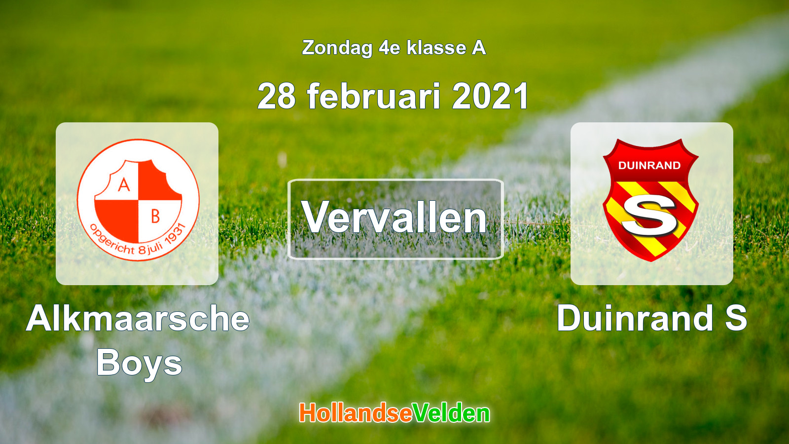 Geplande wedstrijd: Alkmaarsche Boys - Duinrand S (28 februari 2021)