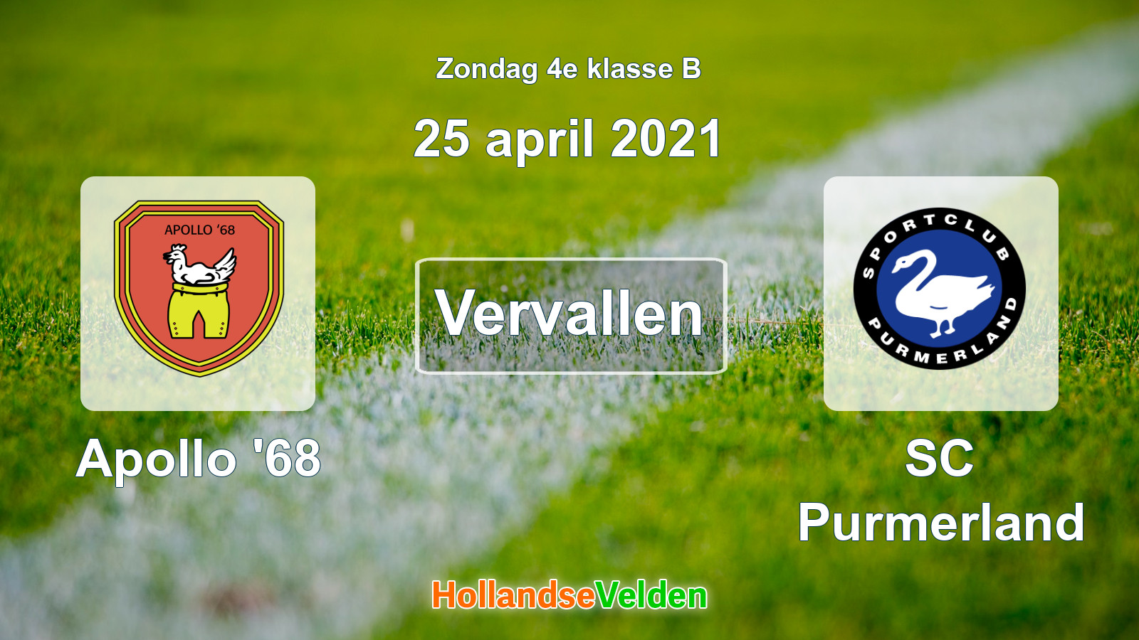 Geplande wedstrijd: Apollo '68 - SC Purmerland (25 april 2021)