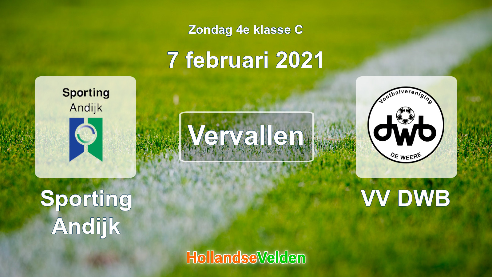 Geplande wedstrijd: Sporting Andijk - VV DWB (7 februari 2021)