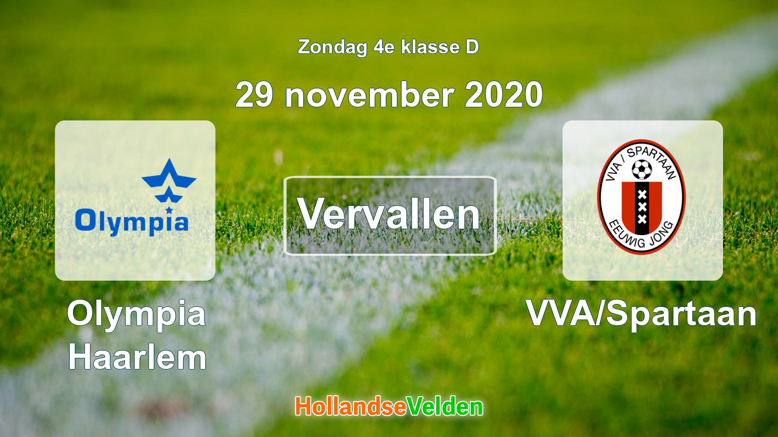 Geplande wedstrijd: Olympia Haarlem - VVA/Spartaan (29 november 2020)