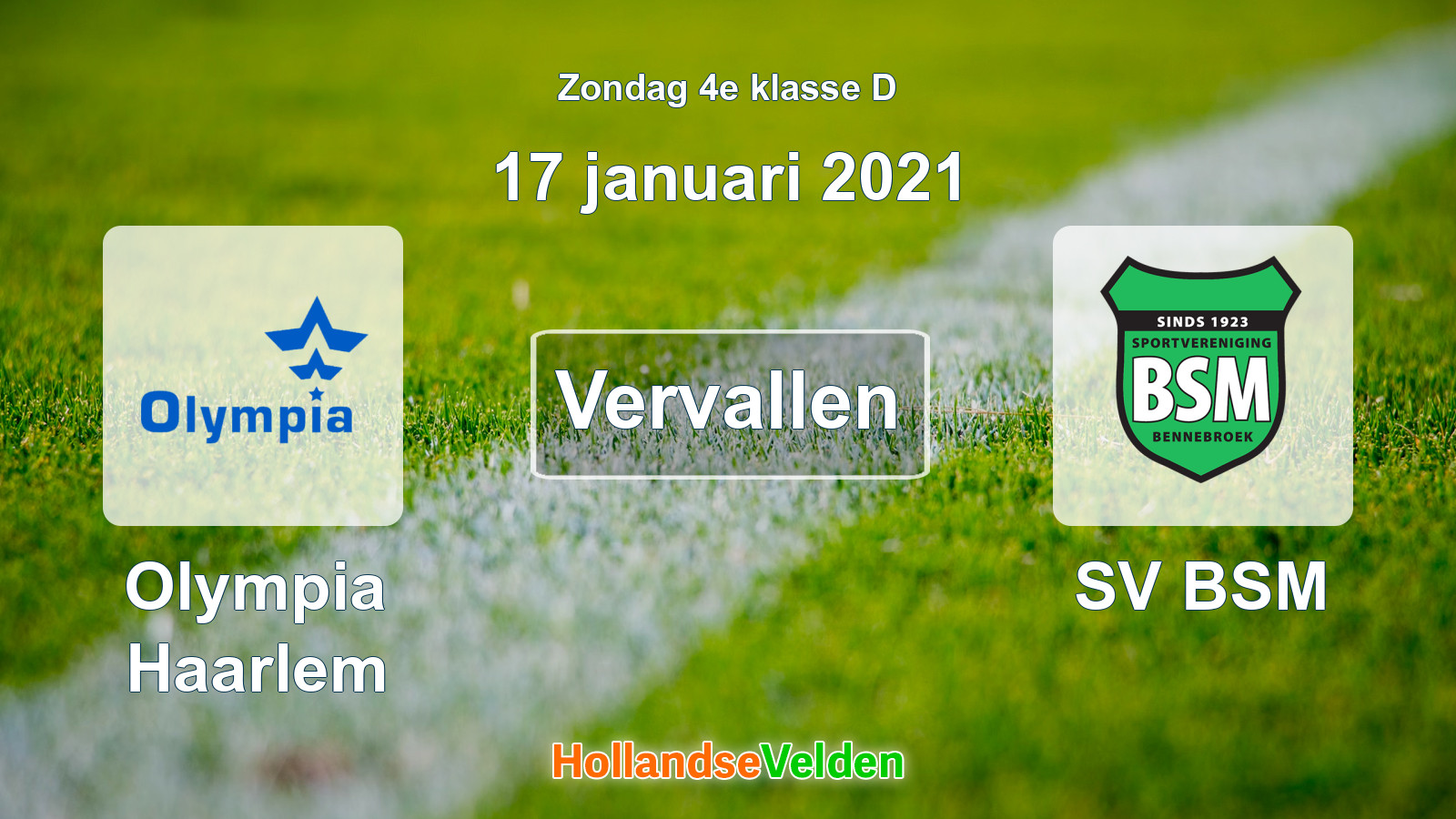 Geplande wedstrijd: Olympia Haarlem - SV BSM (17 januari 2021)