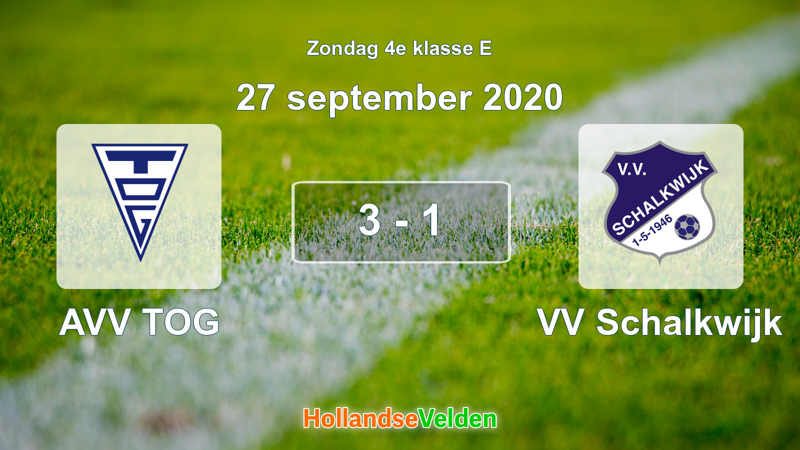 Gespeelde wedstrijd: AVV TOG - VV Schalkwijk 3 - 1 (27 september 2020)