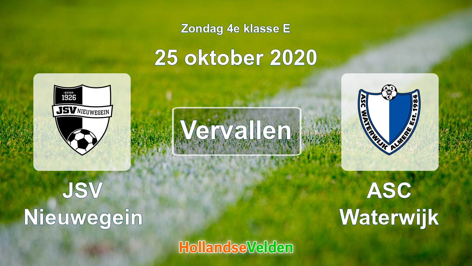 Geplande wedstrijd: JSV Nieuwegein - ASC Waterwijk (25 oktober 2020)