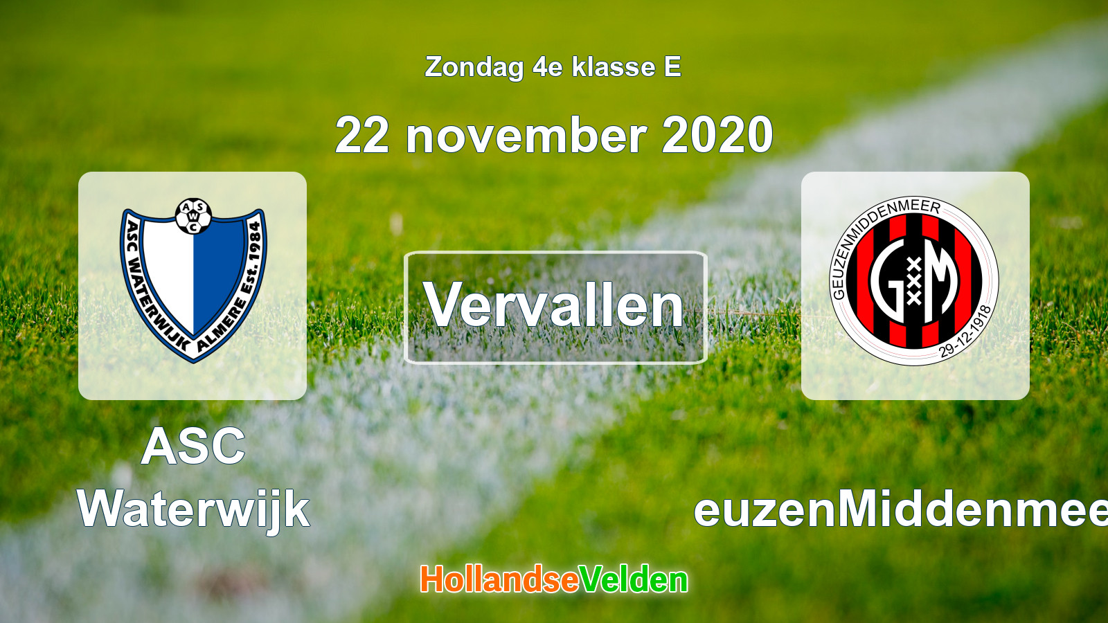 Geplande wedstrijd: ASC Waterwijk - GeuzenMiddenmeer (22 november 2020)
