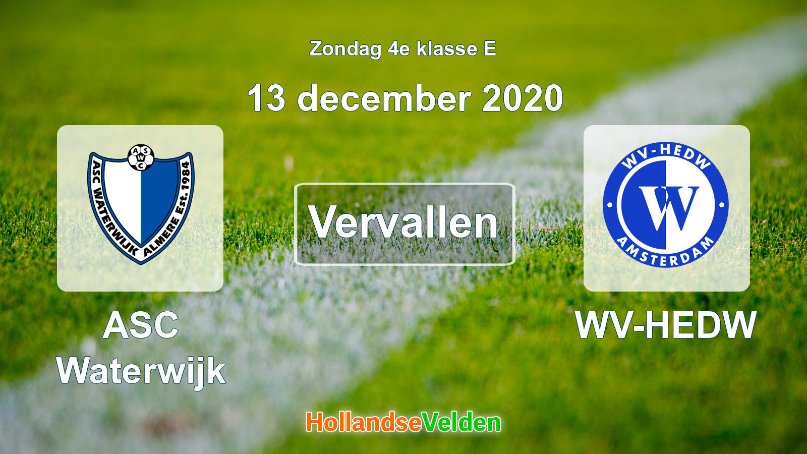 Geplande wedstrijd: ASC Waterwijk - WV-HEDW (13 december 2020)